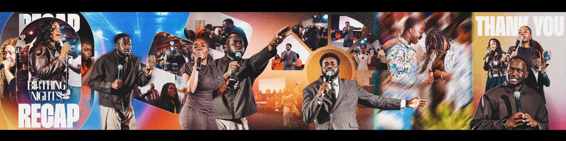 Birthing Nights recap panorama: worship, ministry, prayer, and thank you